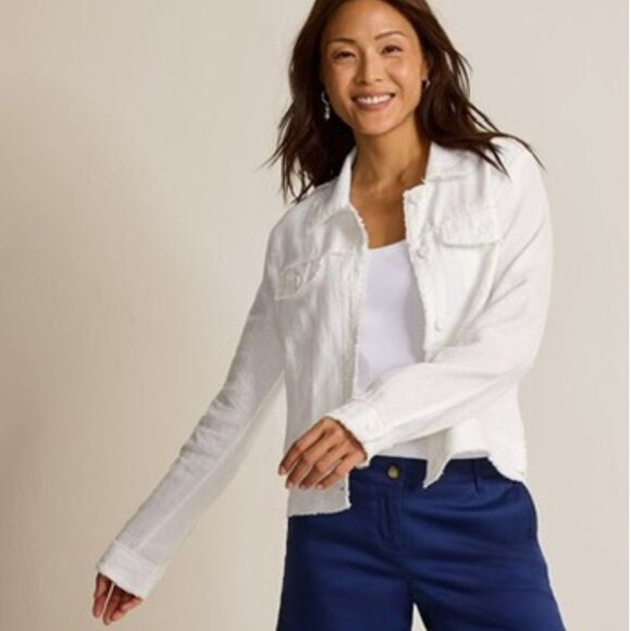 Tommy Bahama Two Palms Linen Jacket White Raw Edge Summer Coastal Timeless Small - Picture 16 of 16
